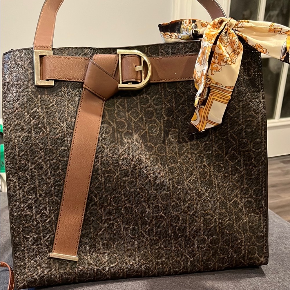 Brown Monogram Tote with Gold Accents